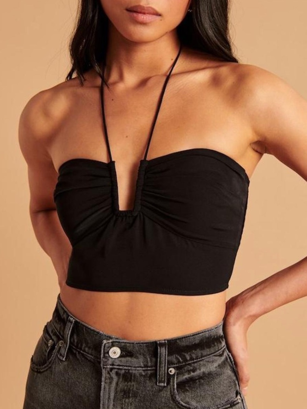 Abercrombie black halter neck cropped tank top